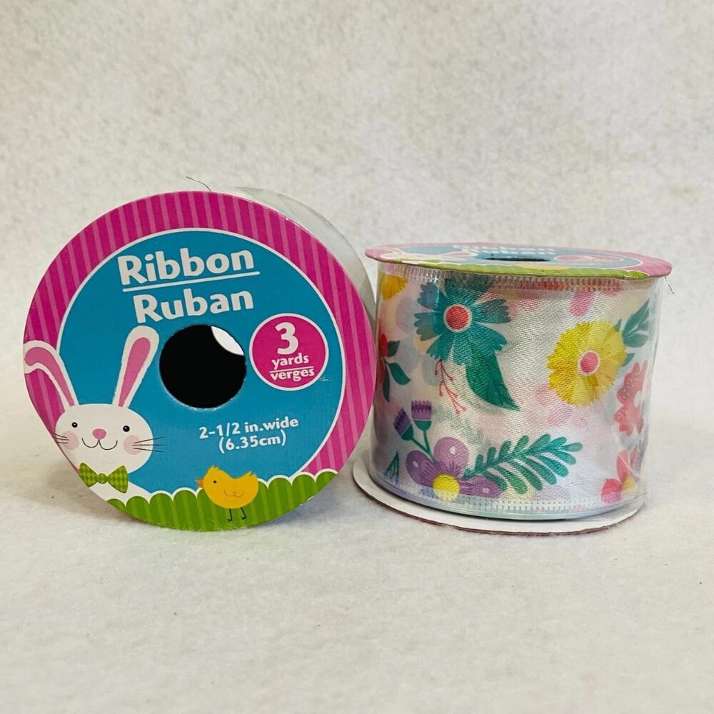 White Floral Greenbrier Ribbon 100% Polyester 3 yards 2.5in 2-PACK New Spring